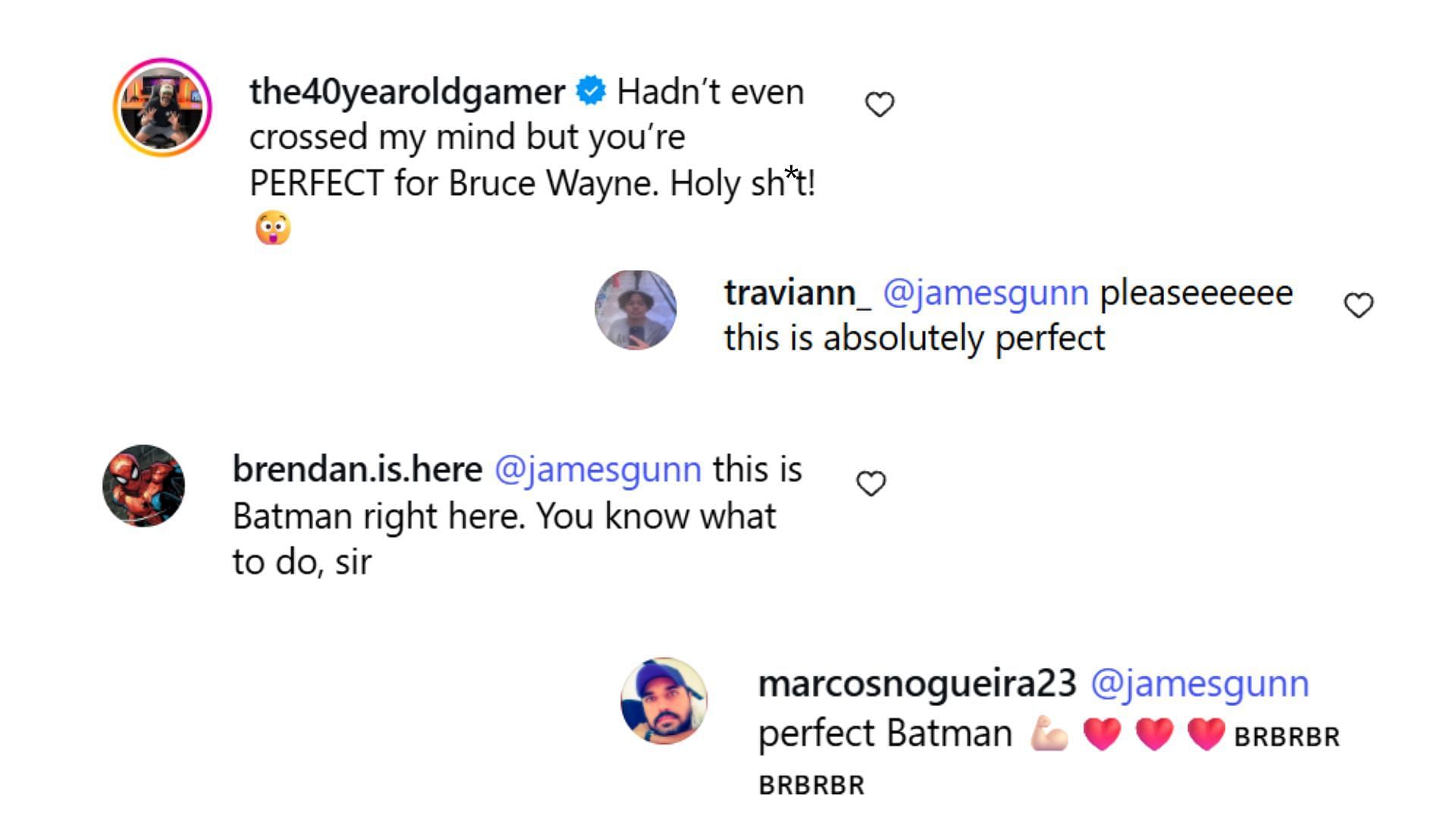 Some comments from Instagram as fans guessing if Brandon Sklenar would be the next Batman (Image via Instagram/@brandonsklenar)